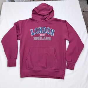 London England Embroidered Maroon Hoodie